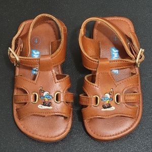 Vintage Smurf Brown Open Toe Gold Buckle Sandals Shoes Baby / Toddler Size 4 NOS